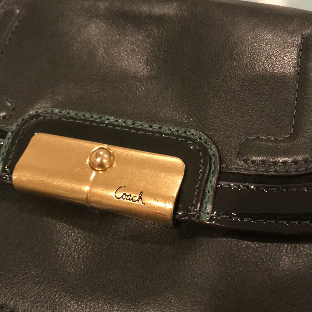 Coach Dark Green Crossbody With Gold Chain Gem